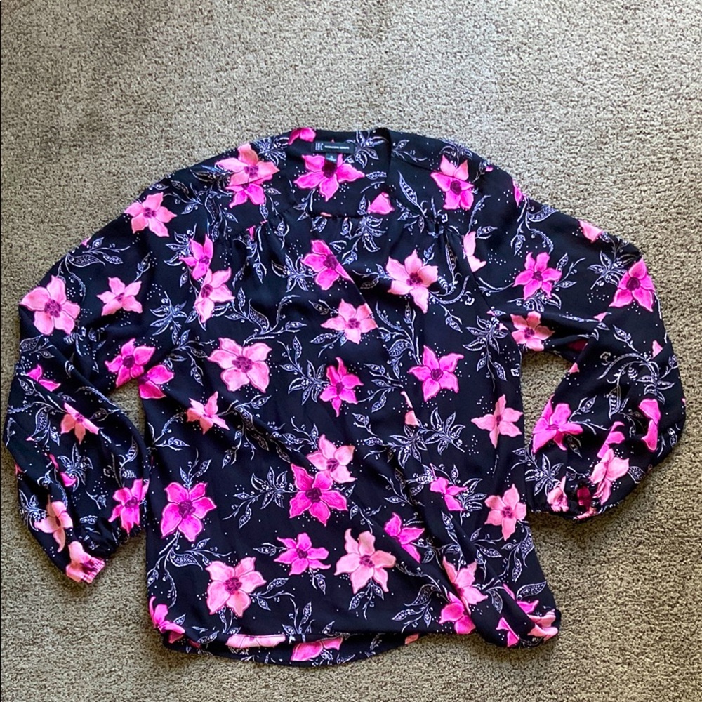 INC International Concepts Floral Black and Pink suplice Blouse Sz xl